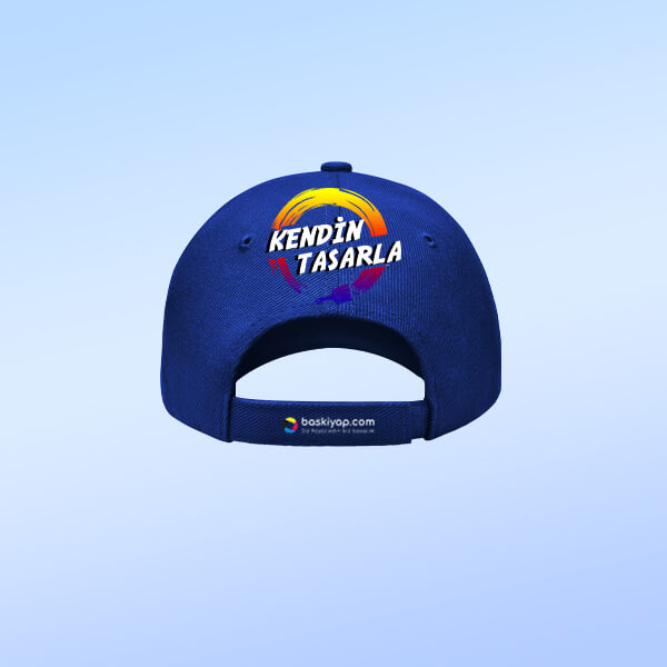 Kişiye Özel Saks Mavi Bez Şapka